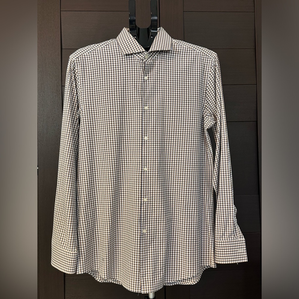 Hugo Boss Navy and Beige Plaid Shirt